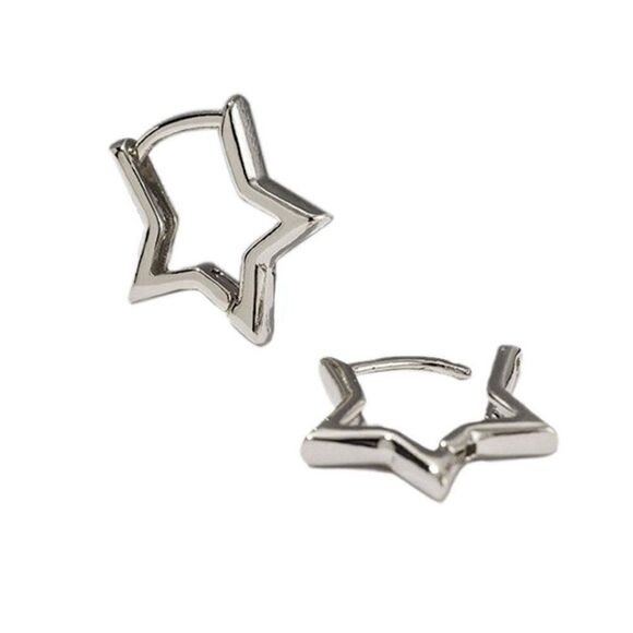 Silver Star Huggie Earrings - Picture 5 of 7